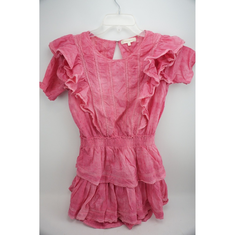 Love Shack Fancy Natasha Dress XS Pink Ruffle Tiered Smocked Eyelet Cotton EUC